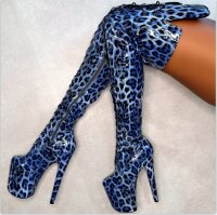 Blaue Leoparden Overknee