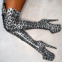 Graue Leoparden Overknee