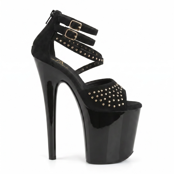 Schwarzer Sky Heels mit Riemchen & Nieten